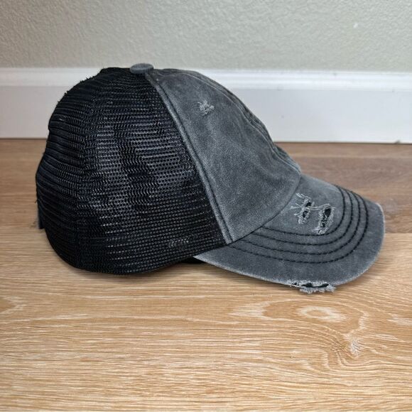 C.C Exclusives Gray Distressed Criss Cross Back Ponytail Hat - Picture 6 of 11
